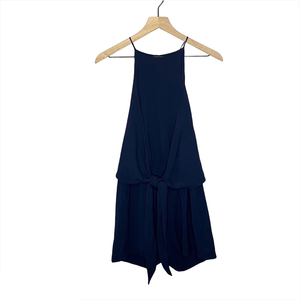 Vici Wrap Tie Front Sleeveless Romper in Blue L